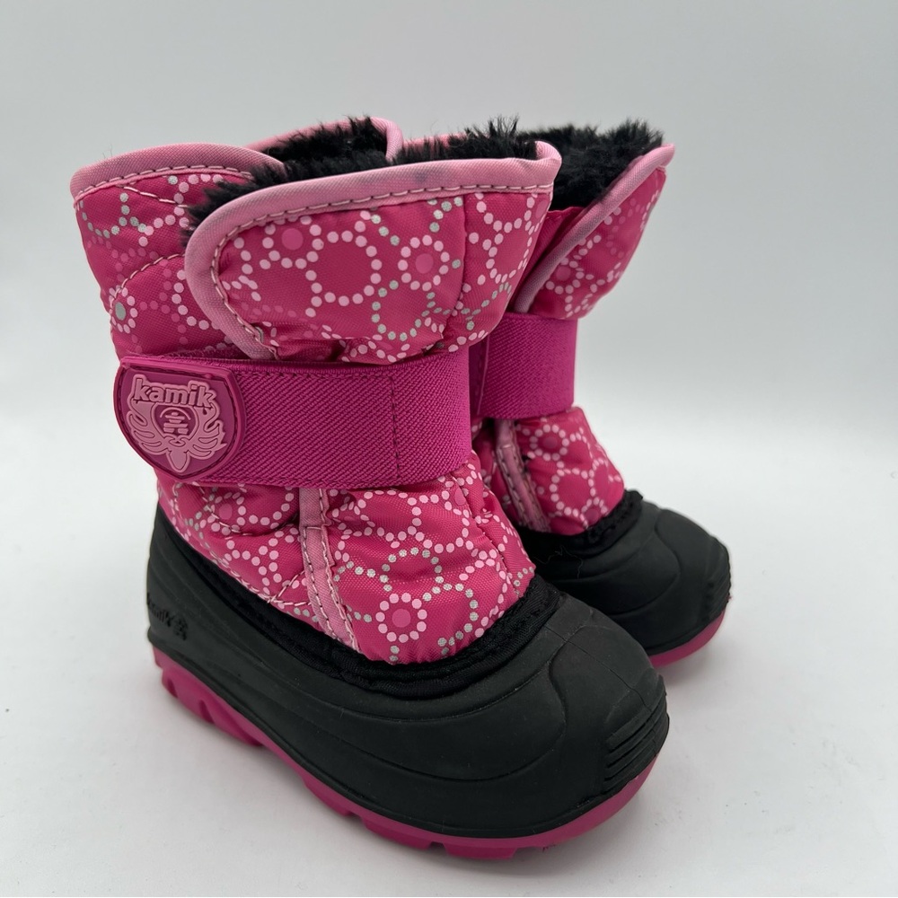 Kamik Snowbug Pink Black Winter Fur Lined Snow Boots Toddler Girls Sz 5‎ EUC
